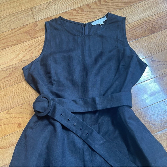 LOFT black linen jumpsuit romper wide leg pants belted Sz 6 - Picture 13 of 16